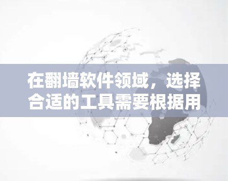 在<strong>翻墙</strong>软件领域，选择合适的工具需要根据用户的预算、使用场景和功能需求进行评估。以下是一些推荐的<strong>翻墙</strong>软件，帮助用户找到最适合他们的选择